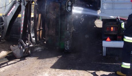 W Gołębiowie płonęła ciężarówka