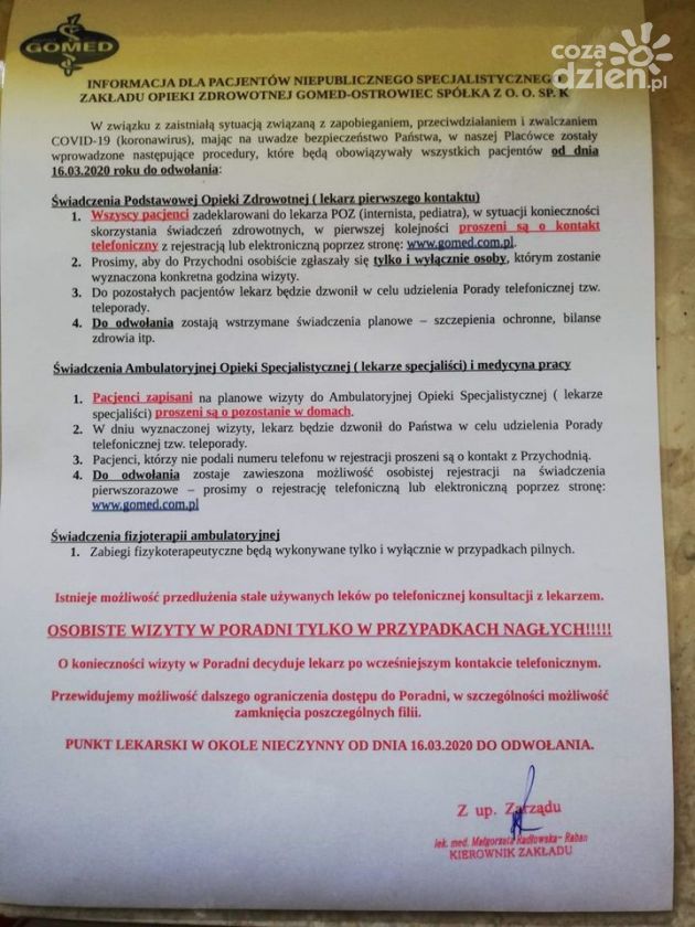 Osobiste wizyty w przychodniach tylko w nagłych przypadkach