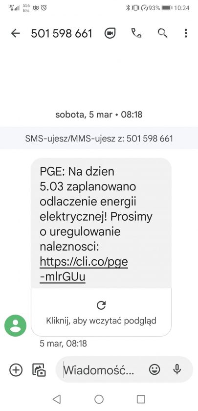 Uwaga na fałszywe SMS-y od PGE! 