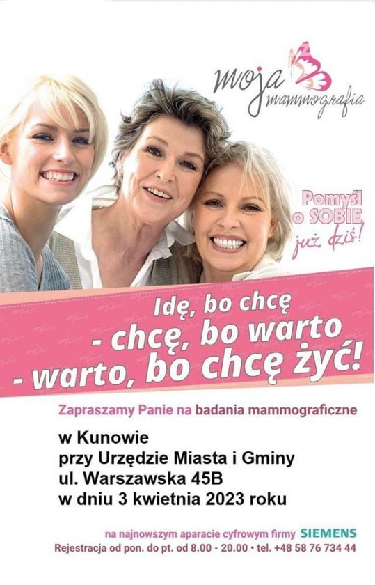 Zaproszenie dla mieszkanek Kunowa na bezpłatną mammografię 