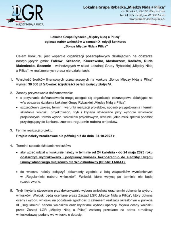„Bonus Między Nidą a Pilicą” dla organizacji pozarządowych 7 gmin