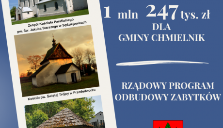 1 mln 247 tys. zł dla gminy Chmielnik z Rządowego Programu Odbudowy Zabytków