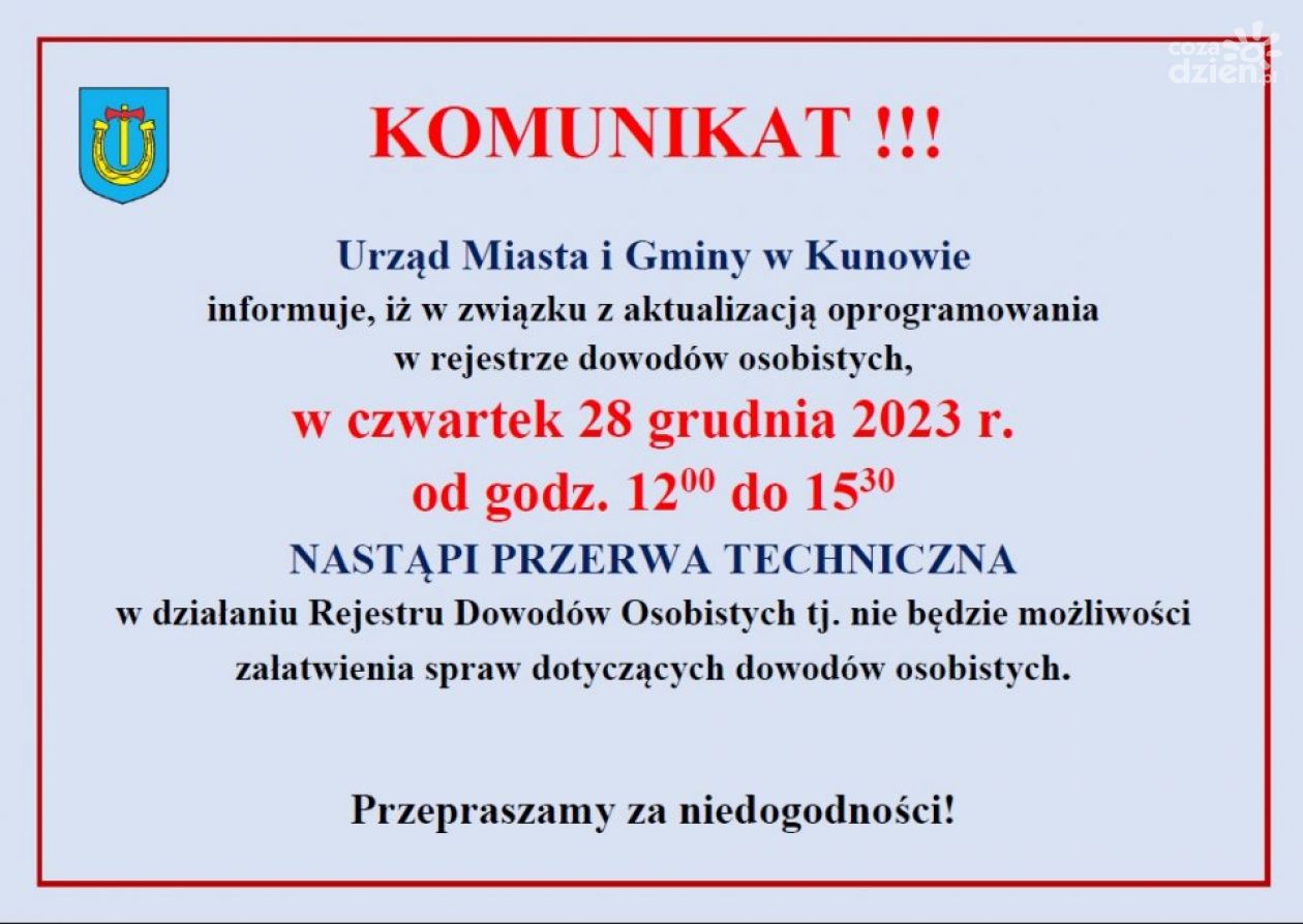 W Kunowie  przerwa w wydawaniu dowodów osobistych 