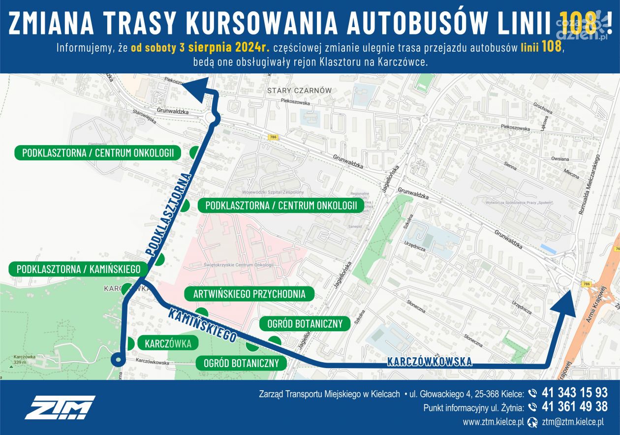 Zmiana trasy przejazdu autobusów linii 108