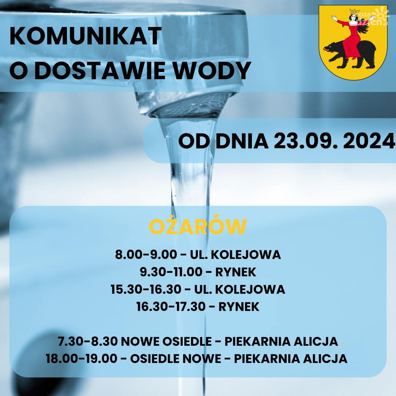 Beczkowozy z wodą pitną w gminie Ożarów  