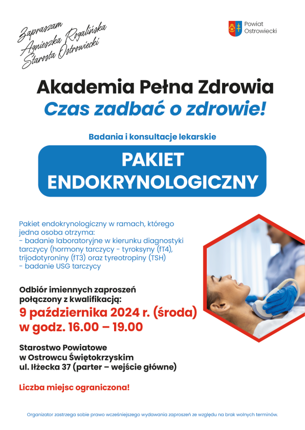 Zaproszenia na badania endokrynologiczne dla mieszkańców powiatu ostrowieckiego