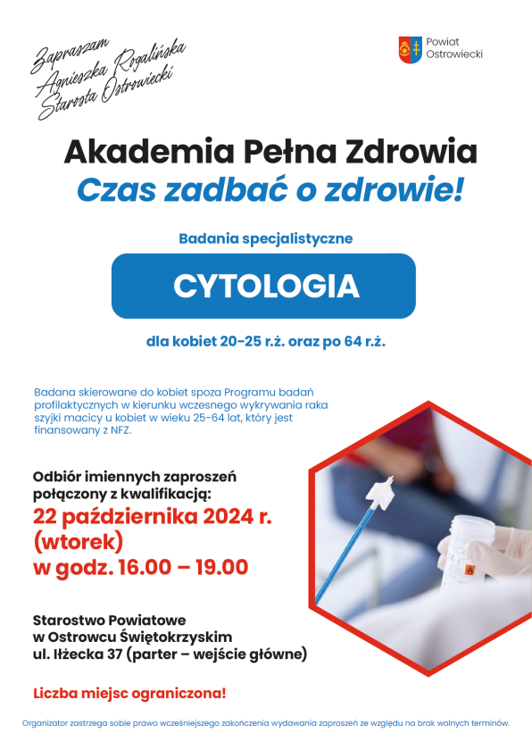 Zaproszenie na badania cytologiczne w ramach Akademii Pełnej Zdrowia