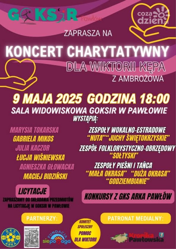 Koncert charytatywny dla Wiktorii Kępy już 9 maja w Pawłowie