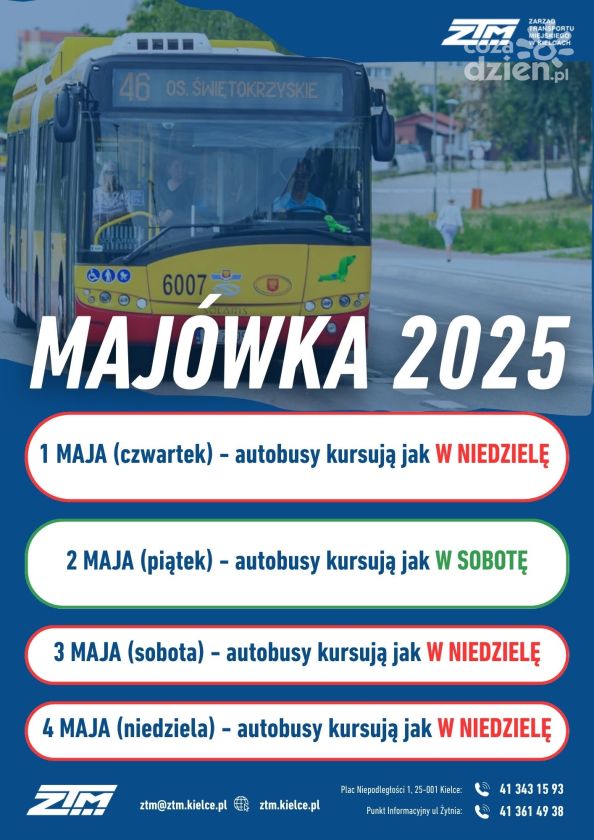 Majówka w kieleckiej komunikacji
