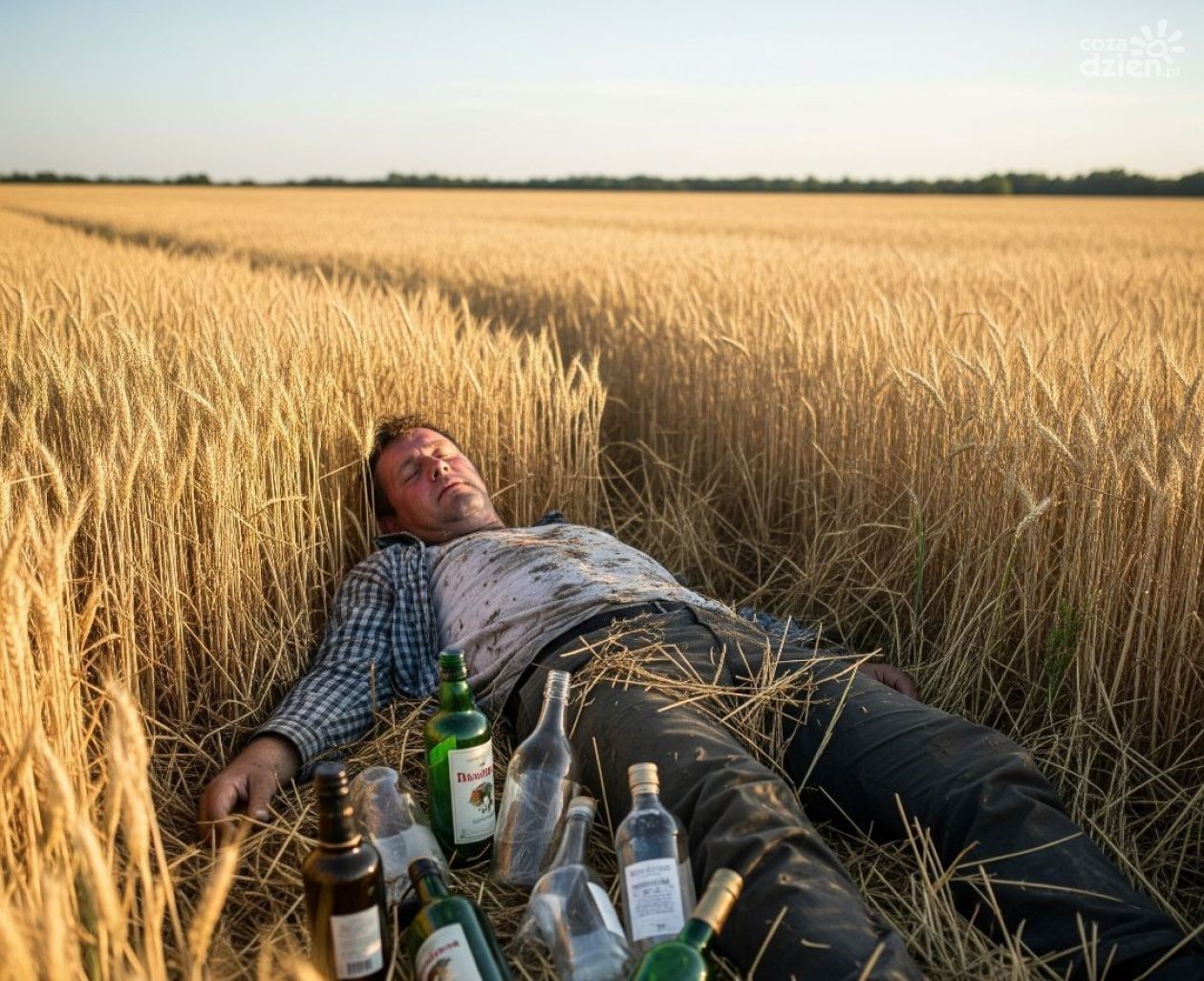 Pijany wjechał w bramę i schował się w zbożu