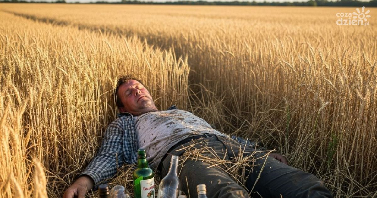 Pijany wjechał w bramę i schował się w zbożu