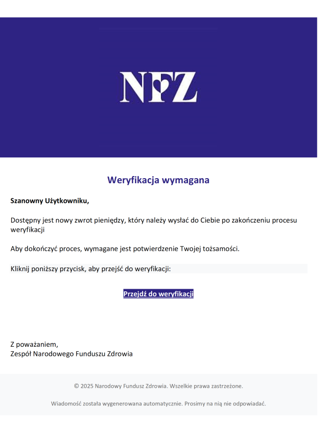 Oszuści podszywają się pod Narodowy Funusz Zdrowia!