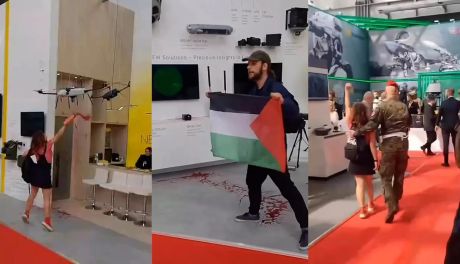 Flaga Palestyny i czerwona ciecz — protest przeciwko ludobójstwu w Gazie na MSPO 2025 [WIDEO]