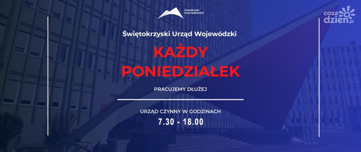Od 8 września Świętokrzyski Urząd Wojewódzki wydłuża godziny pracy