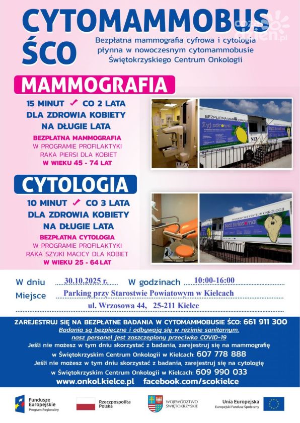 Bezpłatna mammografia i cytologia już w najbliższy wtorek 