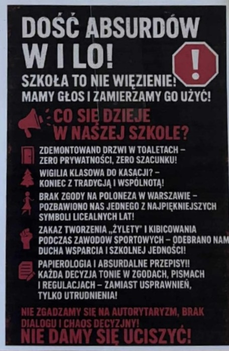 Uczniowie I LO buntują się przeciw zakazom i decyzjom dyrekcji