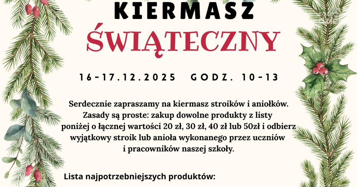 Kiermasz Świąteczny w Szkole przy ul. Paderewskiego – Pomagamy Hospicjum!