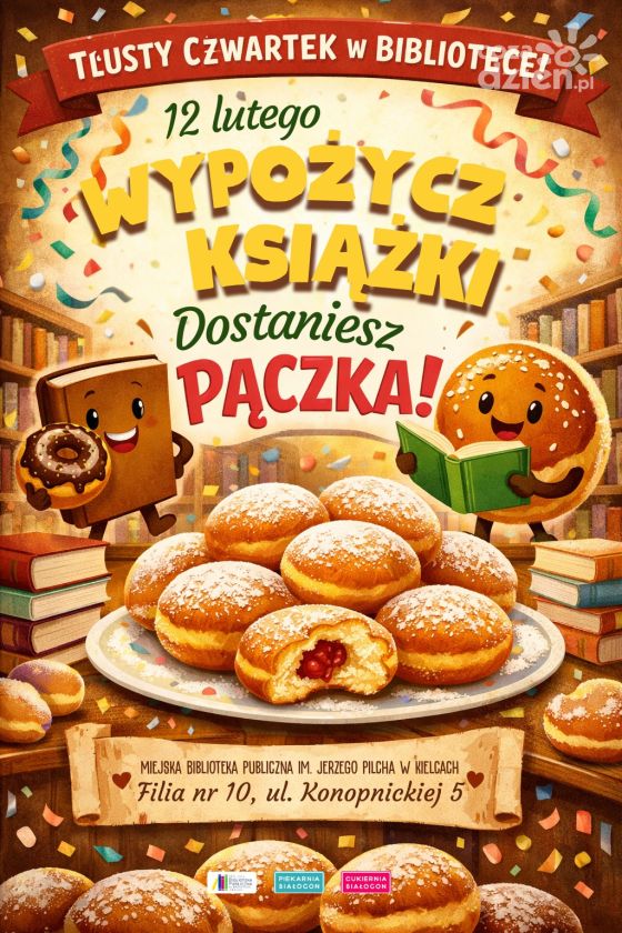Tłusty Czwartek w Bibliotece – książka w jednej ręce, pączek w drugiej