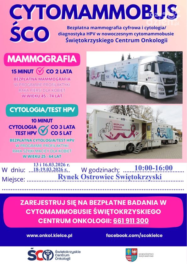 Bezpłatne badania dla mieszkanek Ostrowca Świętokrzyskiego. Cytomammobus stanie na Rynku